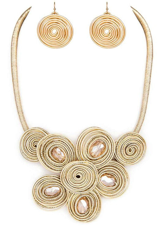 Metallic Wired Crystal Statement Necklace Set