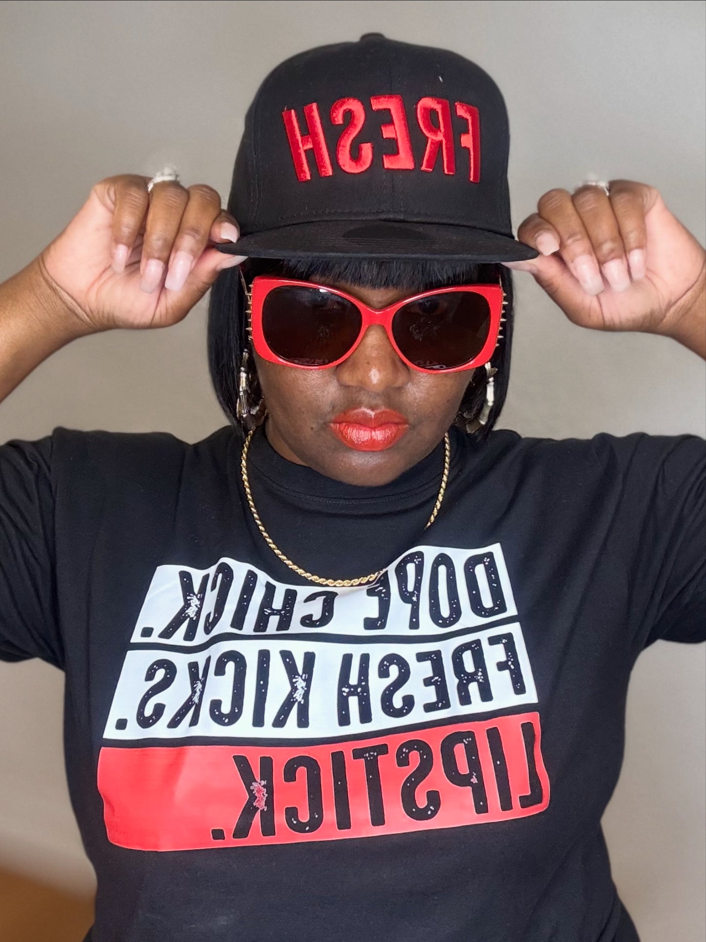 Dope Chick. Fresh Kicks. Red Lipstick 💄 Shirt