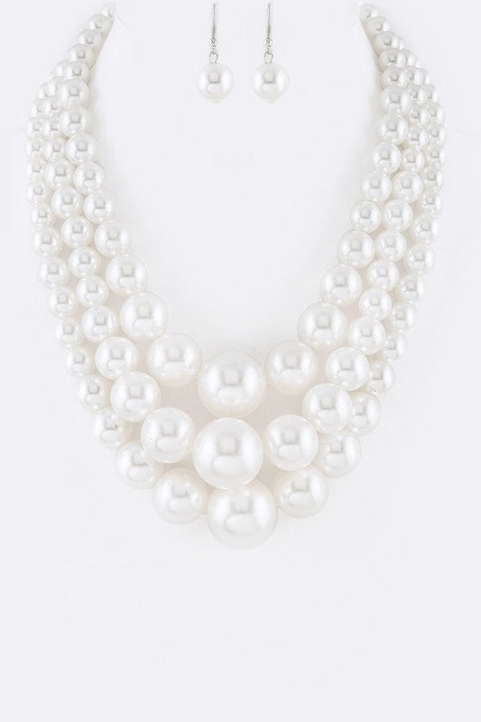Mix Pearl Layer Statement Necklace Set