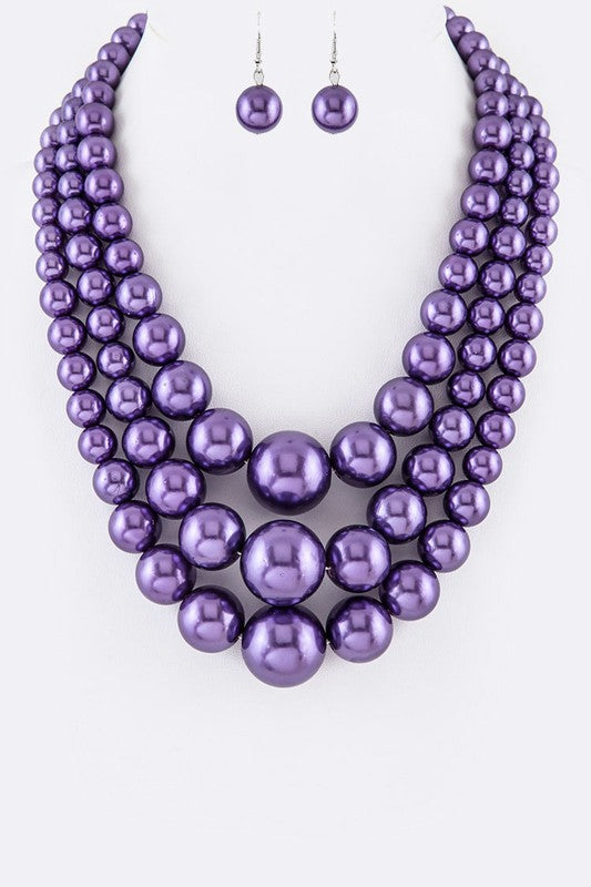 Mix Pearl Layer Statement Necklace Set