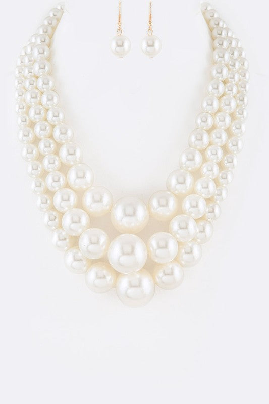 Mix Pearl Layer Statement Necklace Set