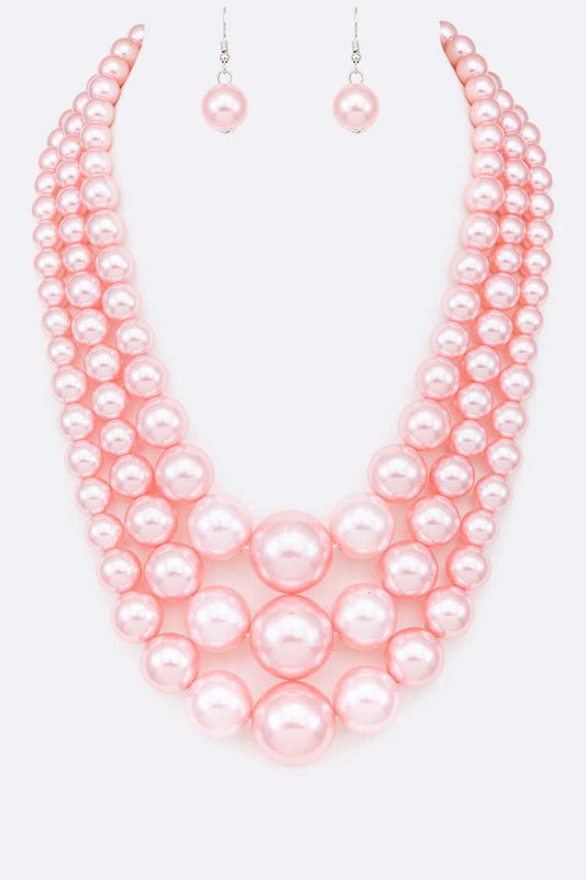 Mix Pearl Layer Statement Necklace Set