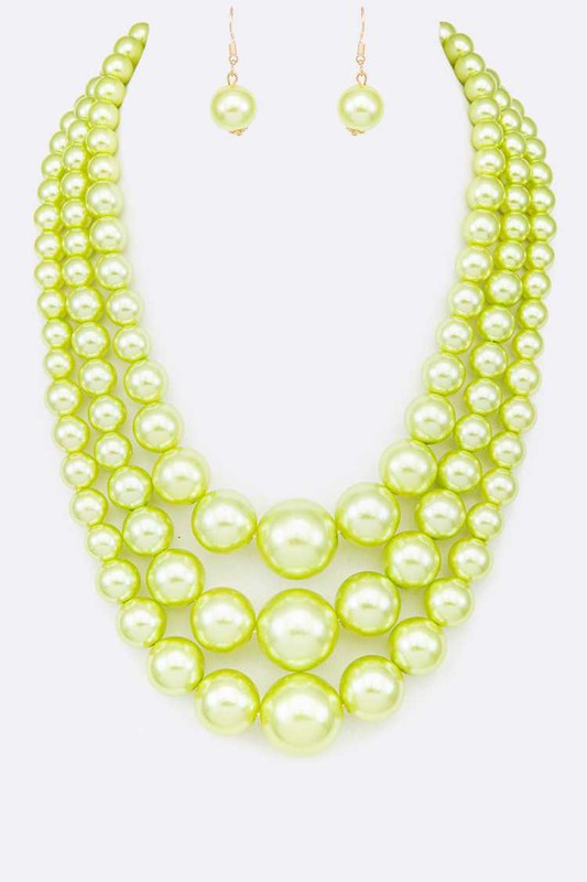 Mix Pearl Layer Statement Necklace Set