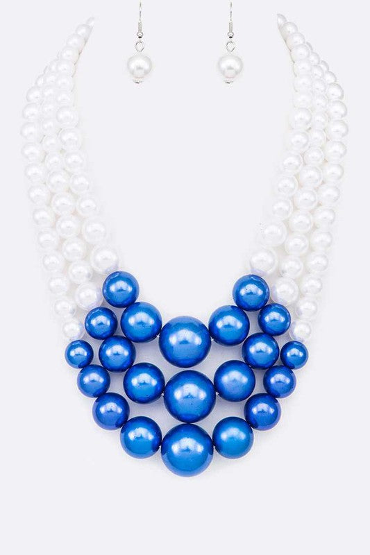 Mix Pearl Layer Statement Necklace Set