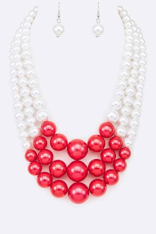 Mix Pearl Layer Statement Necklace Set