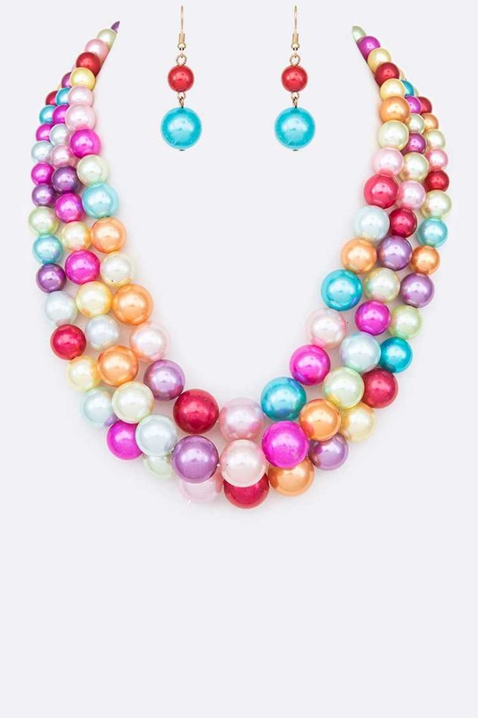 Layer Pearl Statement Necklace Set
