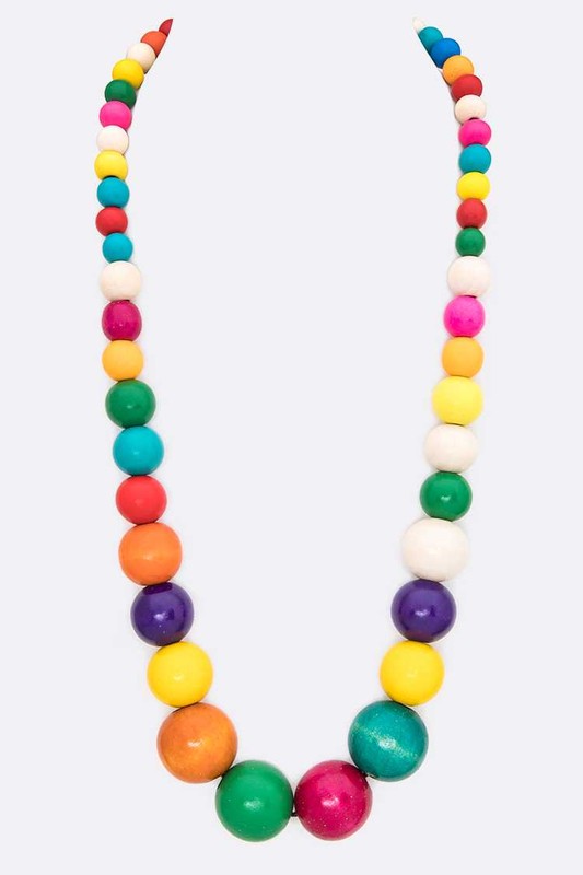 Wooden Beads Statement Long Necklace