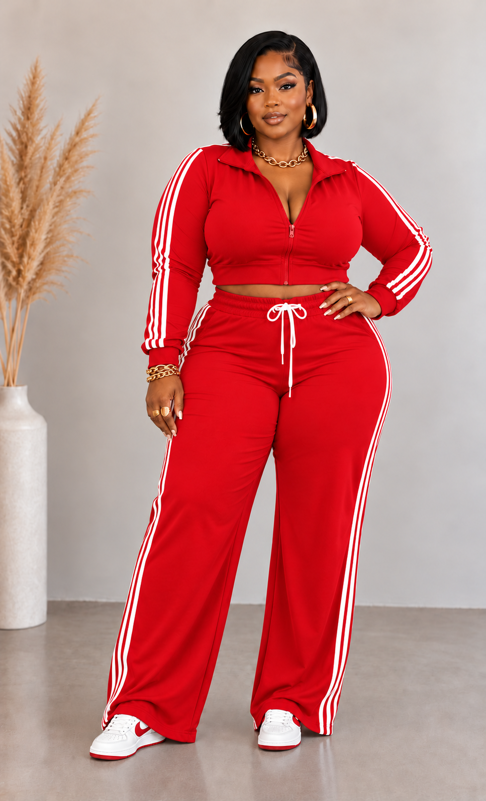 SIDE STRIPED ZIP UP TOP & PANTS SET