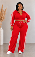 SIDE STRIPED ZIP UP TOP & PANTS SET