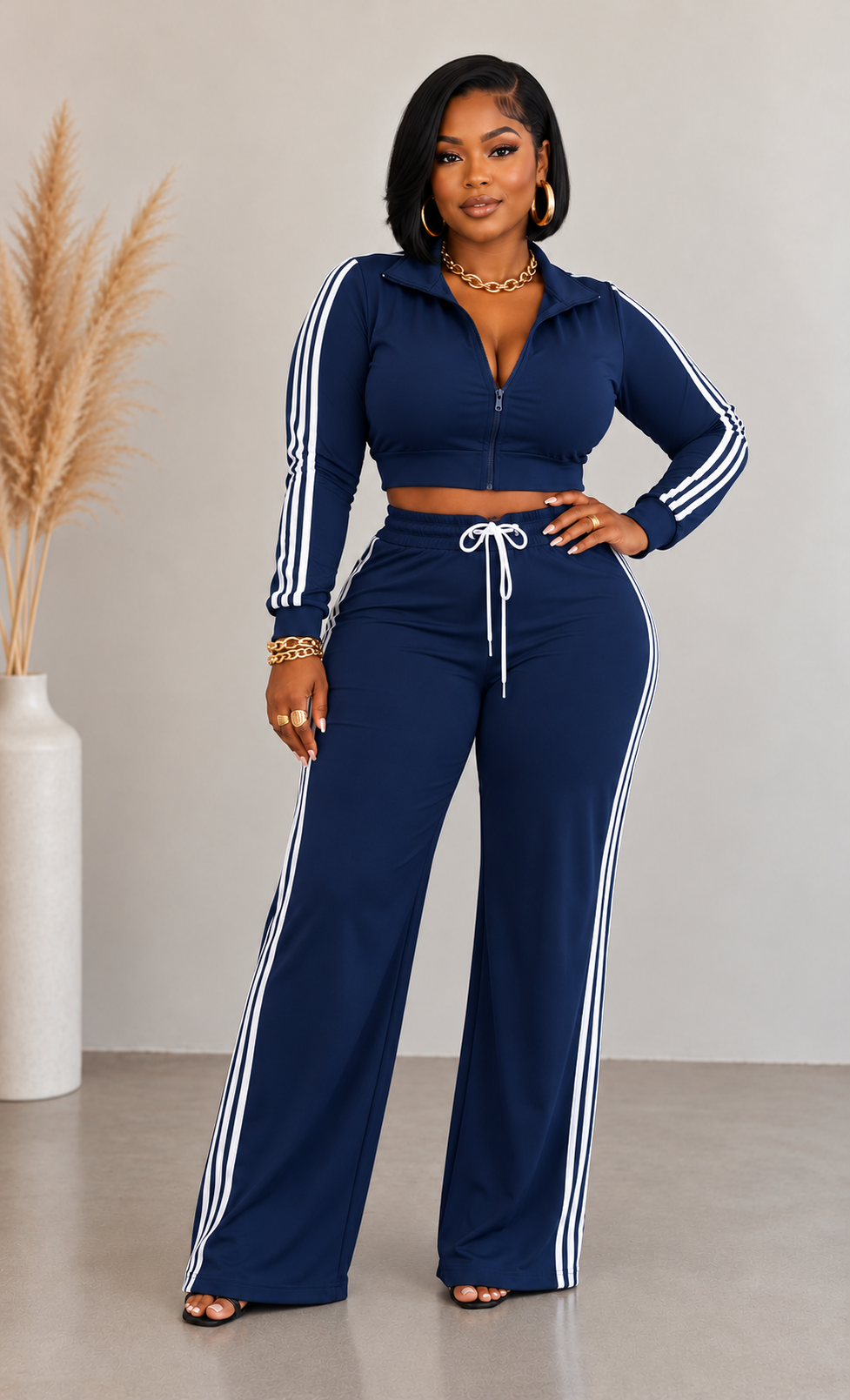 SIDE STRIPED ZIP UP TOP & PANTS SET