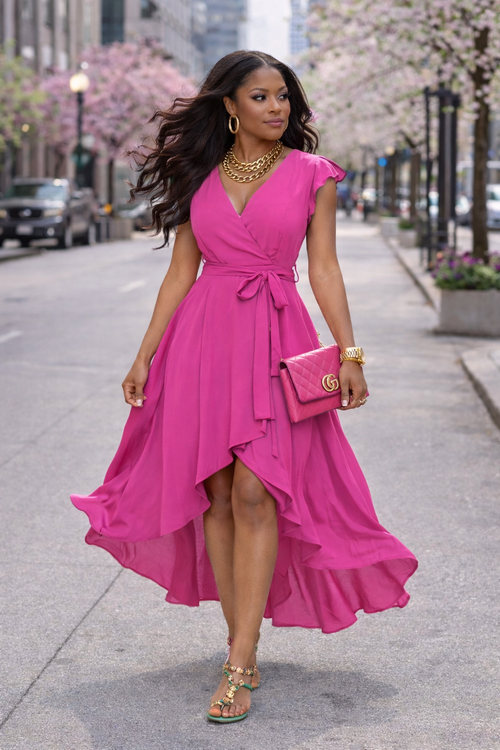 City Bloom High-Low Wrap Dress