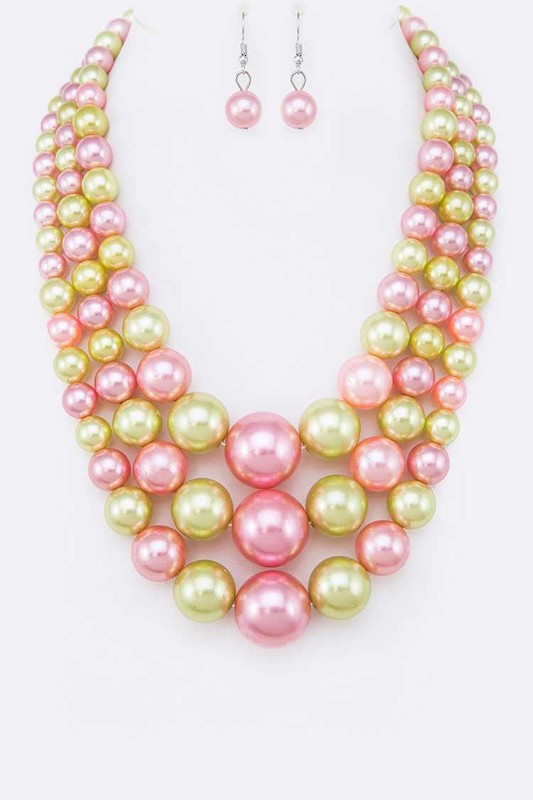 Mix Pearl Layer Statement Necklace Set