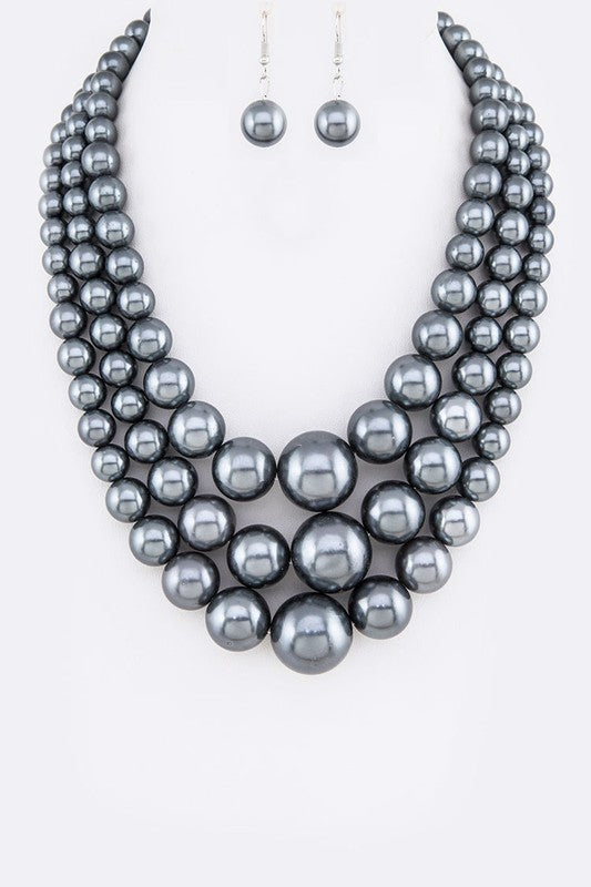 Mix Pearl Layer Statement Necklace Set
