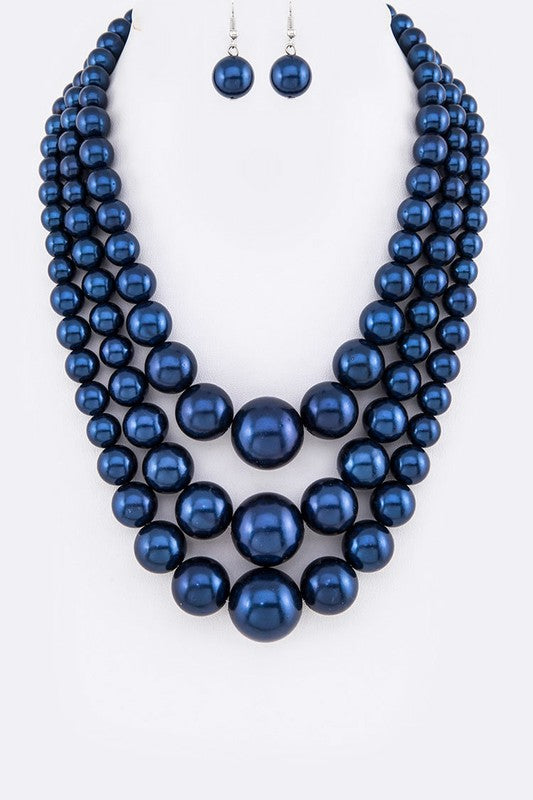 Mix Pearl Layer Statement Necklace Set