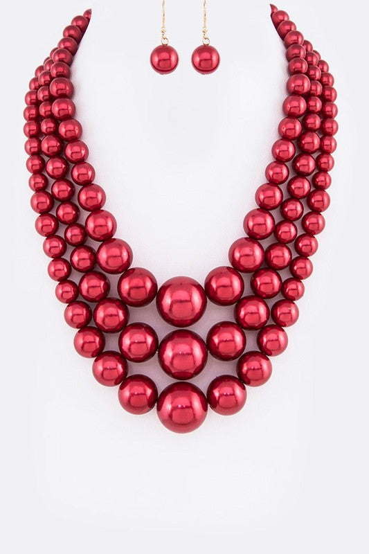 Mix Pearl Layer Statement Necklace Set