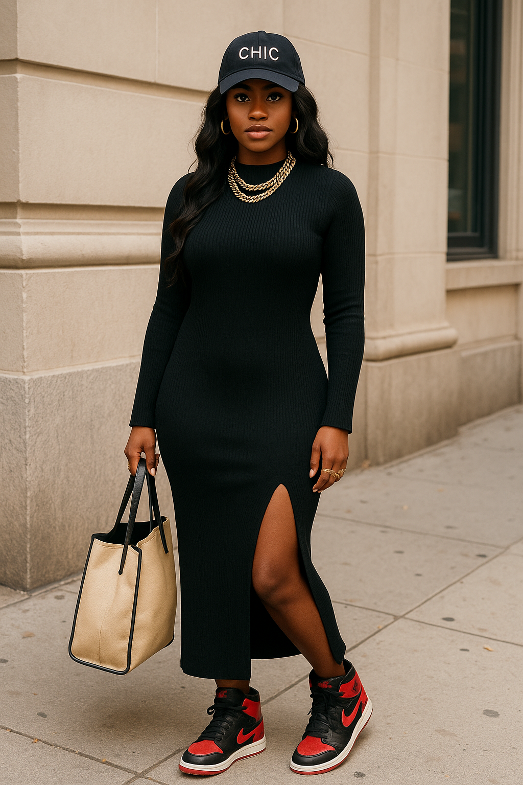 Chic After Dark” Ribbed Slit Dress