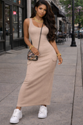 Long Fitted Rippled Cargo Pocket Dress