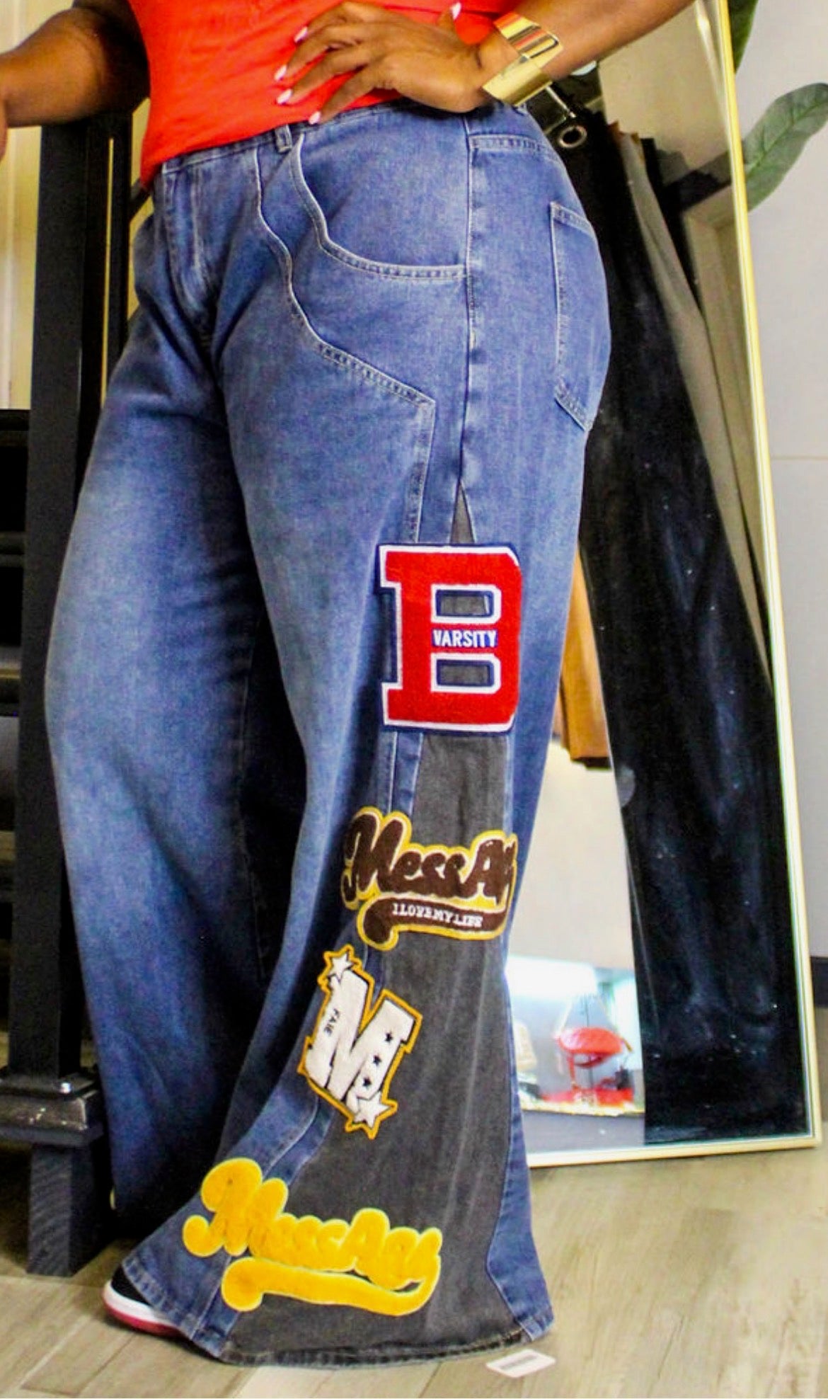 Patch Baggy Jeans (Plus Size)