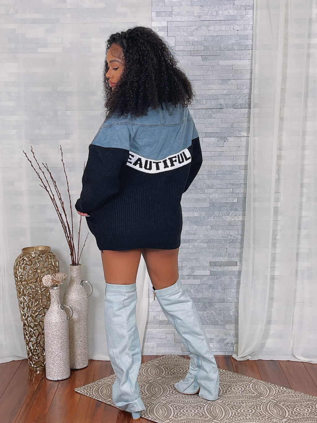 ✨ Chic Edge Denim-Knit Sweater jacket ✨